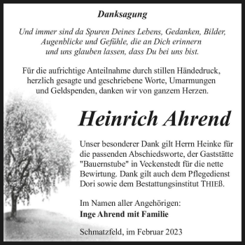 Traueranzeige von Heinrich Ahrend  von Magdeburger Volksstimme