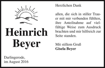 Traueranzeige von Heinrich Beyer  von Magdeburger Volksstimme