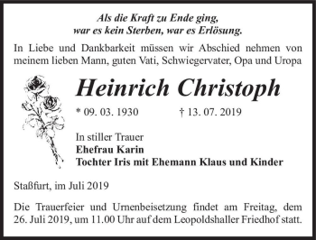Traueranzeige von Heinrich Christoph  von Magdeburger Volksstimme