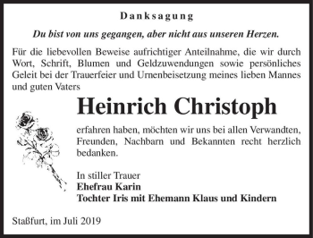 Traueranzeige von Heinrich Christoph  von Magdeburger Volksstimme