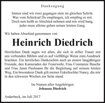 Traueranzeige von Heinrich Diedrich  von Magdeburger Volksstimme