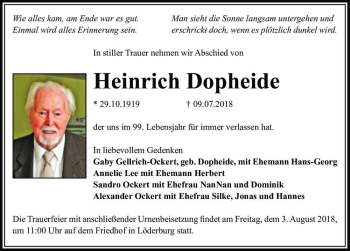 Traueranzeige von Heinrich Dopheide  von Magdeburger Volksstimme