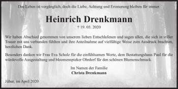 Traueranzeige von Heinrich Drenkmann  von Magdeburger Volksstimme