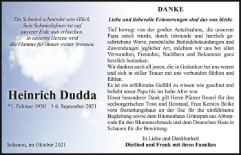 Traueranzeige von Heinrich Dudda  von Magdeburger Volksstimme