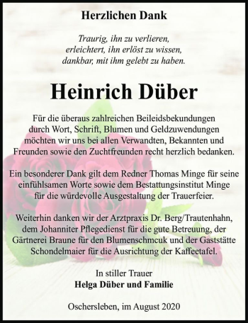 Traueranzeige von Heinrich Düber  von Magdeburger Volksstimme