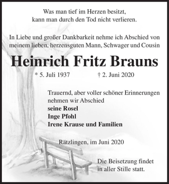 Traueranzeige von Heinrich Fritz Brauns  von Magdeburger Volksstimme