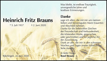 Traueranzeige von Heinrich Fritz Brauns  von Magdeburger Volksstimme