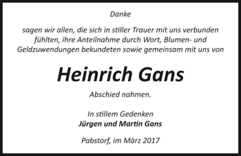 Traueranzeige von Heinrich Gans  von Magdeburger Volksstimme