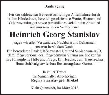 Traueranzeige von Heinrich Georg Stanislav  von Magdeburger Volksstimme