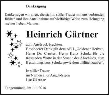 Traueranzeige von Heinrich Gärtner  von Magdeburger Volksstimme