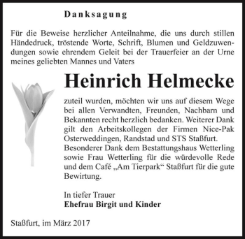 Traueranzeige von Heinrich Helmecke  von Magdeburger Volksstimme