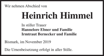 Traueranzeige von Heinrich Himmel  von Magdeburger Volksstimme