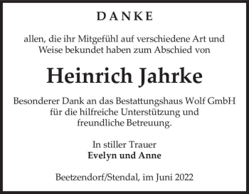 Traueranzeige von Heinrich Jahrke  von Magdeburger Volksstimme