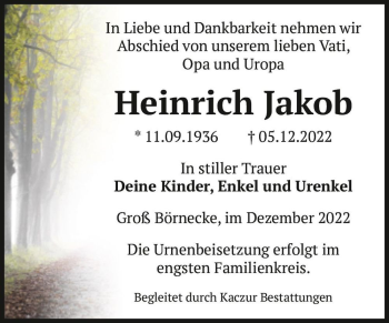 Traueranzeige von Heinrich Jakob  von Magdeburger Volksstimme