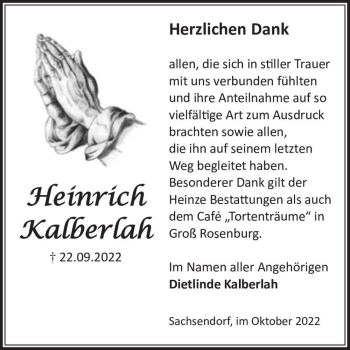 Traueranzeige von Heinrich Kalberlah  von Magdeburger Volksstimme