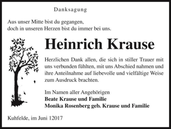Traueranzeige von Heinrich Krause  von Magdeburger Volksstimme