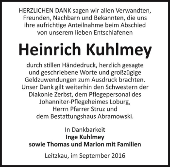 Traueranzeige von Heinrich Kuhlmey  von Magdeburger Volksstimme