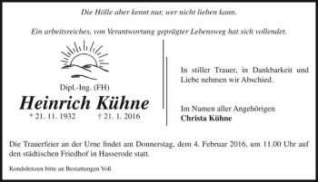 Traueranzeige von Heinrich Kühne  von Magdeburger Volksstimme