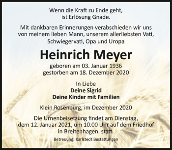 Traueranzeige von Heinrich Meyer  von Magdeburger Volksstimme