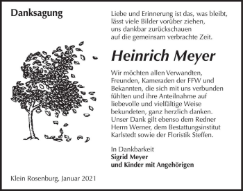 Traueranzeige von Heinrich Meyer  von Magdeburger Volksstimme