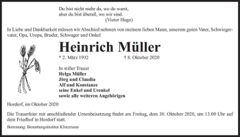 Traueranzeige von Heinrich Müll  von Magdeburger Volksstimme