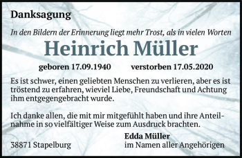 Traueranzeige von Heinrich Müller  von Magdeburger Volksstimme