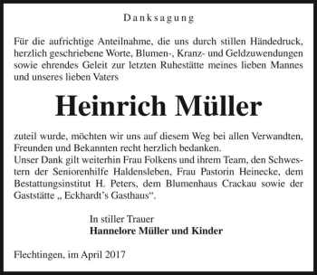 Traueranzeige von Heinrich Müller  von Magdeburger Volksstimme
