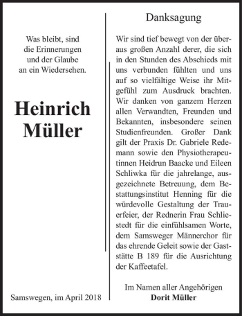 Traueranzeige von Heinrich Müller  von Magdeburger Volksstimme
