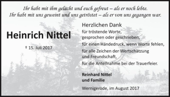 Traueranzeige von Heinrich Nittel  von Magdeburger Volksstimme
