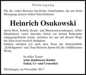 Traueranzeige von Heinrich Osukowski  von Magdeburger Volksstimme
