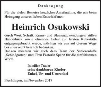 Traueranzeige von Heinrich Osukowski  von Magdeburger Volksstimme