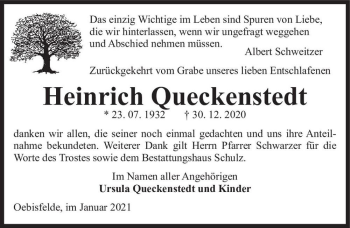 Traueranzeige von Heinrich Queckenstedt  von Magdeburger Volksstimme