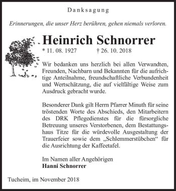 Traueranzeige von Heinrich Schnorrer  von Magdeburger Volksstimme