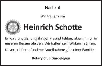Traueranzeige von Heinrich Schotte  von Magdeburger Volksstimme