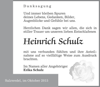 Traueranzeige von Heinrich Schulz  von Magdeburger Volksstimme