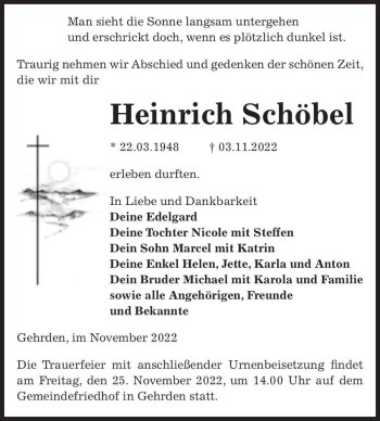 Traueranzeige von Heinrich Schöbel  von Magdeburger Volksstimme