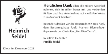 Traueranzeige von Heinrich Seidel  von Magdeburger Volksstimme