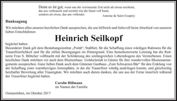 Traueranzeige von Heinrich Seilkopf  von Magdeburger Volksstimme