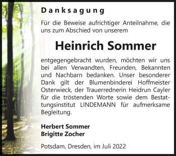 Traueranzeige von Heinrich Sommer  von Magdeburger Volksstimme