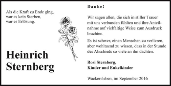 Traueranzeige von Heinrich Sternberg  von Magdeburger Volksstimme