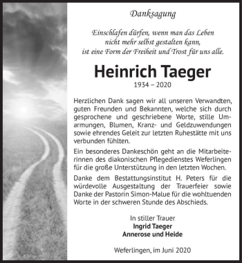 Traueranzeige von Heinrich Taeger  von Magdeburger Volksstimme