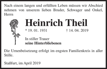 Traueranzeige von Heinrich Theil  von Magdeburger Volksstimme