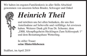 Traueranzeige von Heinrich Theil  von Magdeburger Volksstimme