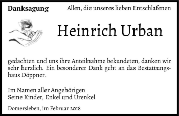 Traueranzeige von Heinrich Urban  von Magdeburger Volksstimme