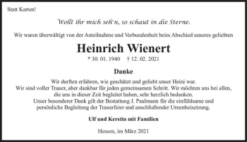 Traueranzeige von Heinrich Wienert  von Magdeburger Volksstimme