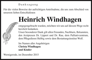 Traueranzeige von Heinrich Windhagen  von Magdeburger Volksstimme