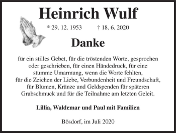 Traueranzeige von Heinrich Wulf  von Magdeburger Volksstimme
