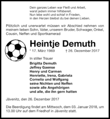 Traueranzeige von Heintje Demuth  von Magdeburger Volksstimme
