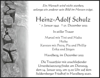 Traueranzeige von Heinz-Adolf Schulz  von Magdeburger Volksstimme