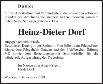 Traueranzeige von Heinz-Dieter Dorf  von Magdeburger Volksstimme